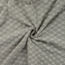 Tissu Gaze de Coton motifs brodés sur fond Vert kaki - Au mètre