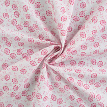 Tissu Coton imprimé Fleurs indiennes roses sur fond Blanc