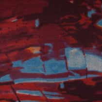 Tissu Caban Laine Motifs abstrait orange et bleu sur fond Bordeaux