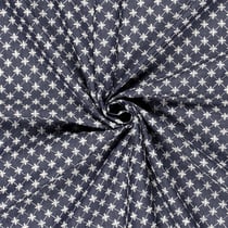 Tissu Chambray Coton Fleurs brodées sur fond Bleu marine