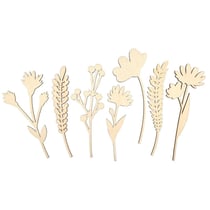 Silhouettes fleurs en bois 21 cm 7 pièces