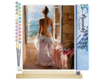 Peinture par Numéro Figured'Art - Femme dénudée et grand Soleil - Kit de Loisir Créatif DIY Numéro d'Art Complet - 40x50cm toile roulée + châssis en bois à monter