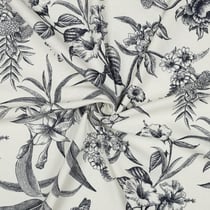 Tissu Viscose Lin grand Herbier Bleu marine sur fond Ecru