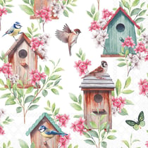 Lot de 4 serviettes en papier découpage collage 33 cm OISEAU NICHOIR