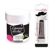 Colorant alimentaire naturel Rose 40 g + Stylo glaçage noir
