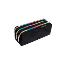 Trousse - Grand format - 3 compartiments - Noir/Arc-en-ciel - 22,5x8x10cm - Scolaire