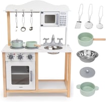 Cuisine Enfant Bois, Micro-Ondes, Four, évier et Accessoires, Sons mécanique, Jouet Montessori +3