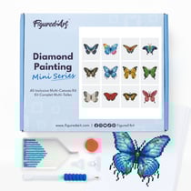 Figured’Art Mini Série Diamond Painting - Coffret Premium 12 toiles de 15x18cm Papillons 3 - Broderie Diamant avec Strass Carrés - Kit Complet