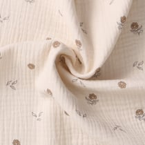 Tissu Double Gaze  fleurs Elior sur fond Beige clair