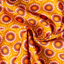 Tissu Coton imprimé Arty Soleil fleuris sur fond Ocre