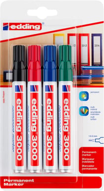 Marqueur permanent 1,5-3 mm - Edding - Noir, rouge, bleu, vert - edding 3000