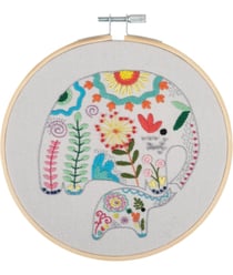 Kit de Broderie "Éléphants" avec Cercle en Bois de 15 cm – Trimits 53 Elephants
