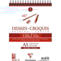 Bloc Dessin Croquis Spirale A5 - 120g - 50 feuilles - Clairefontaine