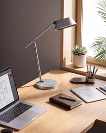 Lampe de Bureau LED Grise avec Bras Réglable et Rotatif Variateur Minuterie