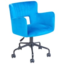 Fauteuil de Bureau Bleu en Velours avec Accoudoirs Siège Ajustable et Pivotant Base en Métal pour Espace de Travail Rétro Home Office