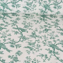 Tissu Coton imprimé aspect toile Mesange Vert sur fond Blanc - Au mètre