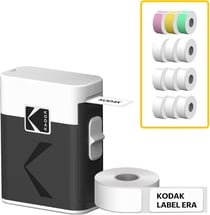 KODAK Memo Label ERA M50 Bundle - Imprimante d'Étiquettes Sans Fil + 13 Rouleaux Sticker , Bluetooth, iOS/Android, Impression en 5s, 4 Couleurs de Papier (Blanc, Rose, Jaune, Vert) - Blanc.