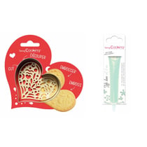 Kit pour biscuit en relief Coeur + Stylo au chocolat vert d'eau