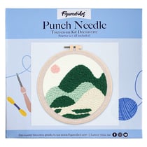 Figured'Art Punch Needle Kit Complet pour Adultes et Enfants - Dégradé de Montagnes - Parfait pour Débutant. Set prêt à broder taille 20x20cm avec cadre circulaire