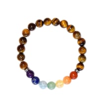 Bracelet 7 Chakras Oeil de Tigre Perles rondes 8 mm - Omsaé