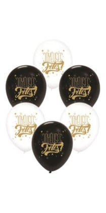 6 BALLONS ASSORTIS NOIR et BLANC JOYEUSES FETES