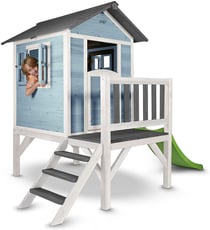 AXI Maisonnette Lodge XL en bois Bleue toboggan Vert - Axi House
