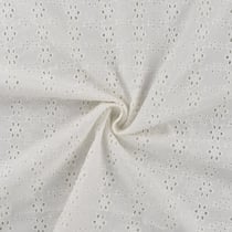 Tissu Popeline de Coton Broderie Anglaise Petites Fleurs sur fond Blanc cassé