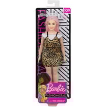 Poupee barbie fashionistas : longs cheveux rose et sa robe leopard - mattel - fxl49