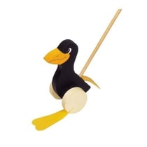 Corbeau à pousser - GOKI - Bois peint - H19 cm - Manche L60 cm