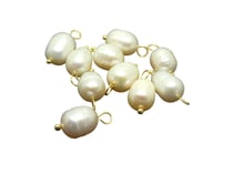 4 Breloques perle d'eau douce naturelle 17mm - attache en laiton Or 18K