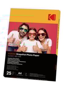 KODAK Papiers Photo Instantanés - Pack de 25 feuilles de papier photo - Format 21 x 29.7 cm (A4) - Finition brillante - 180 gsm - Compatible avec imprimantes jet d'encre