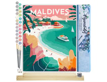 Peinture par Numéro Figured'Art - Affiche Vintage Maldives - Kit de Loisir Créatif DIY Numéro d'Art Complet - 40x50cm toile roulée + châssis en bois à monter