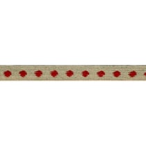 Bobine 25m galon marron Pois Rouge en lin 11mm