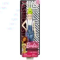 Poupee barbie fashionistas cheveux chatains et verts - salopette jeans - mattel - fxl57