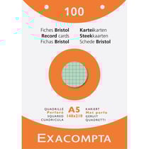 Étui de 100 fiches - bristol quadrillé 5x5 perforé 148x210mm - Couleurs assorties - x 10 - Exacompta