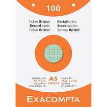 Étui de 100 fiches - bristol quadrillé 5x5 perforé 148x210mm - Couleurs assorties - x 10 - Exacompta