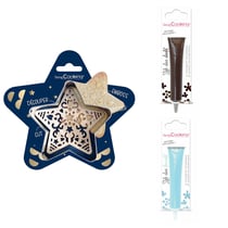 Kit pour biscuit en relief Étoile + 2 Stylos au chocolat marron et bleu pastel
