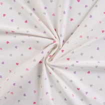 Tissu Jersey Coton Coeurs roses, lilas et argent pailleté sur fond Blanc - Au mètre
