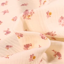 Tissu Double gaze Hope rose sur fond Ecru