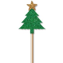 12 Cupcake Toppers Sapin de Noël Vert à Paillettes