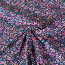 Tissu Popeline de Coton digital Poppy Fleurs roses et pêche sur fond Vert canard