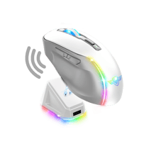 Souris sans fil avec socle de recharge - Blanche - Gaming - ELITE-M50 - LED - Personnalisable - Boutons programmables