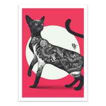 Affiche 30x40 cm - Japanese cat tattoo red - Mark Harrison