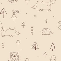 Tissu Jersey French terry Crêpe Animaux en forêt sur fond Beige