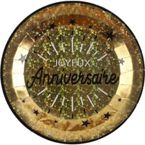 10 Assiettes Anniversaire Etincelant Or