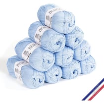 10 pelotes de laine - Ciel - 100% coton bio - 3mm - Tricot et crochet - Bergère de France