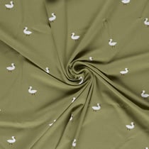 Tissu Jersey Coton imprimé Tom petits canards sur fond Vert olive