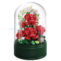 Bouquet de Roses à Construire sous Cloche avec Musique – 574 Briques, Mélodie Intégrée, Jeu de Construction Décoratif