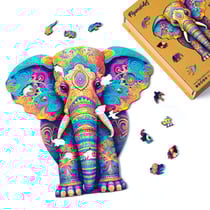Puzzle en Bois Adulte et Enfant Figured'Art 200 pièces Animaux - Éléphant majestueux - Design Original 28,5x29 cm Forme Unique avec Coffret en bois Premium, Parfait pour Offrir en Cadeau