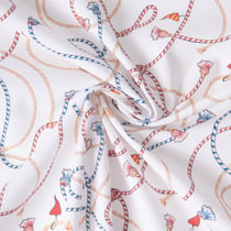 Tissu Coton imprimé Lacets marin sur fond Blanc